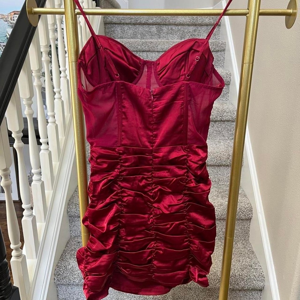 Red ruched mini dress corset bodice spicy tween cocktail sm